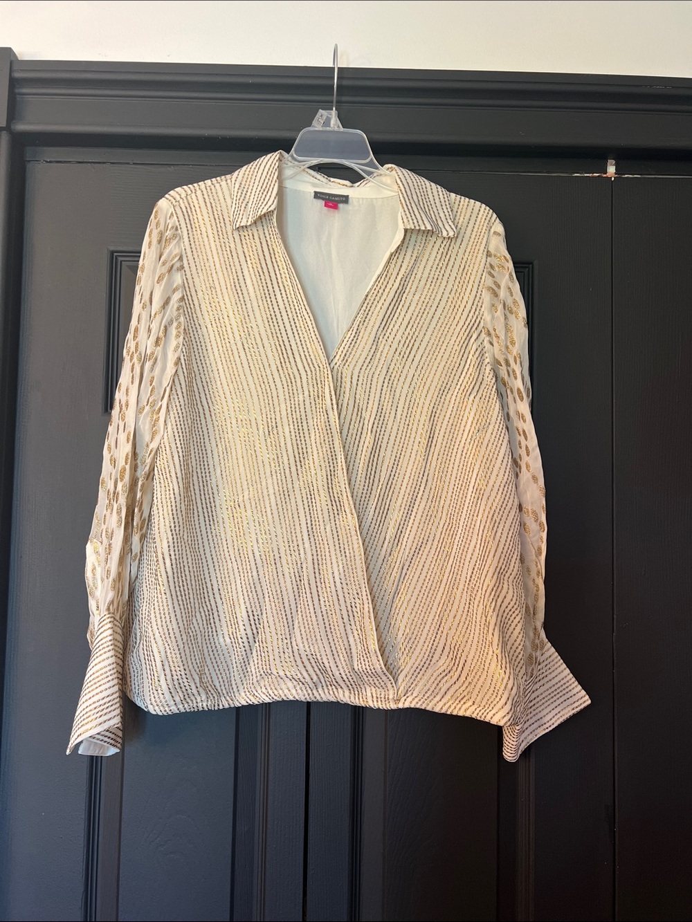 Vince Camuto Cream Blouse with Gold Striped Detail